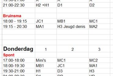 Update trainingstijden (voorjaar 2023)